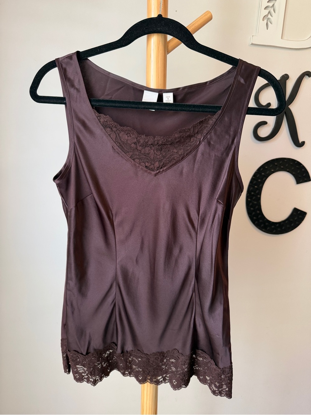 Caslon Chocolate Brown Silk Camisole Lace Trim Tank Top Size Small Shirt